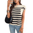 thumbnail image 3 of Women'S Crew Neck Top Thick Needle Casual Striped Sweater Khaki M, 3 of 7