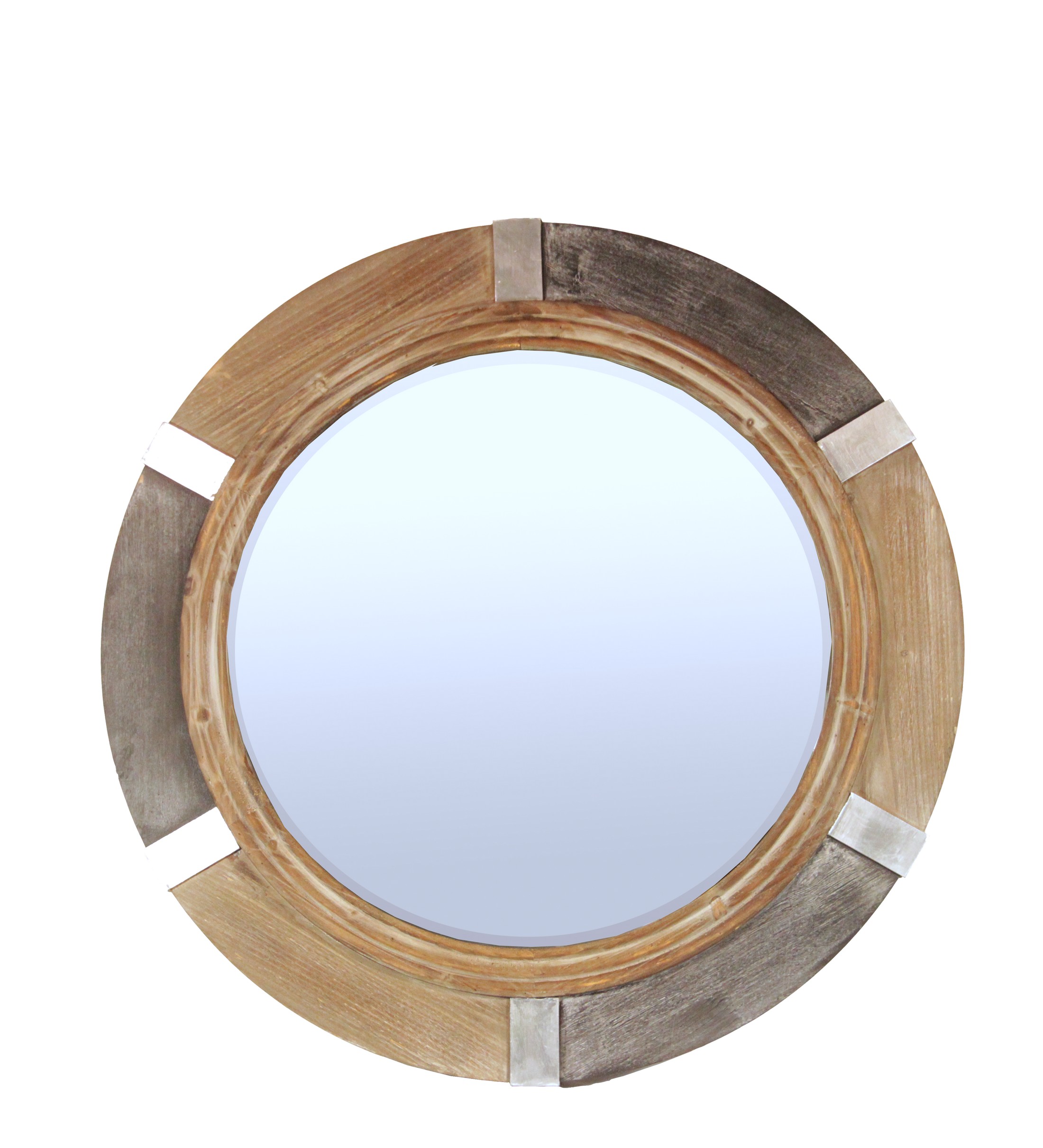 Privilege Round Wooden Beveled Mirror with Metal Accents 11116CO