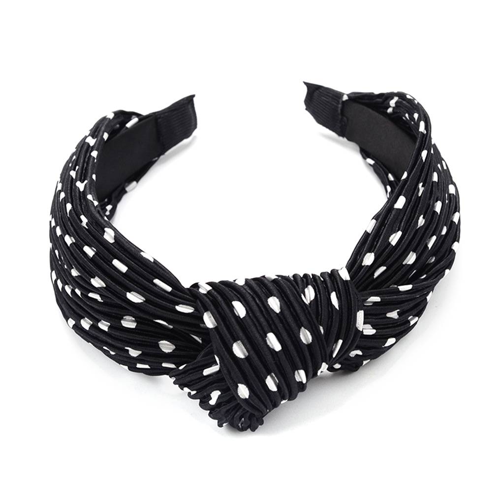 Women Girls Knotted Headband Headdress Pleated Dot Printed Hair Band