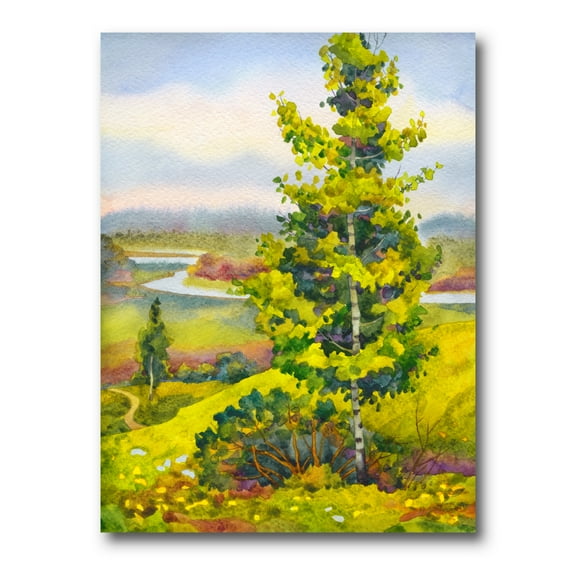 Designart ' Colorful Young Orange Betulas Along Bank Of Calm Bay ' Lake House Canvas Wall Art Print