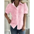 thumbnail image 2 of Women'S Short Sleeve Button Down Collared Blouses Embroidery Eyelet Top Pink M, 2 of 6