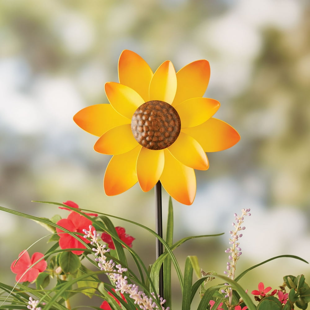 Mainstays Outdoor Yellow Sunflower Metal Wind Spinner Stake Walmart