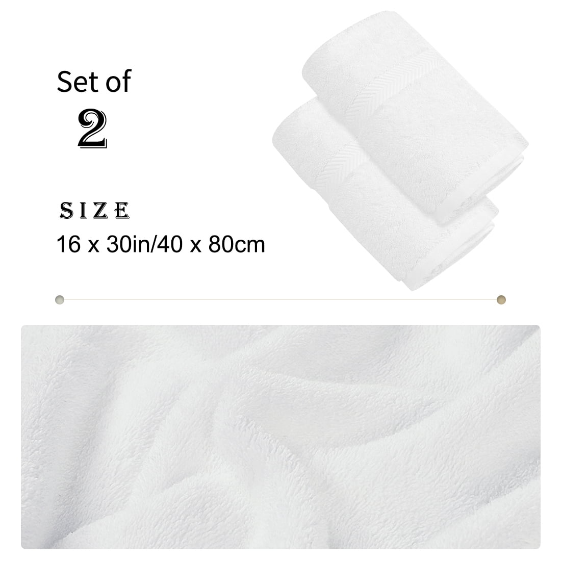 Unique Bargains 2 Pack 750 GSM Thick Cotton Hand Towels 16" x 30" White