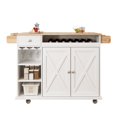 thumbnail image 3 of Glavbiku White Kitchen Island Cart - Solid Wood Top,Wheels & Multi-Storage (Wine/Spice/Glass Holder), 3 of 12