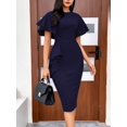 thumbnail image 2 of Navy Blue Ruffle Sleeve Peplum Bodycon Midi Dress For Women, 2 of 7