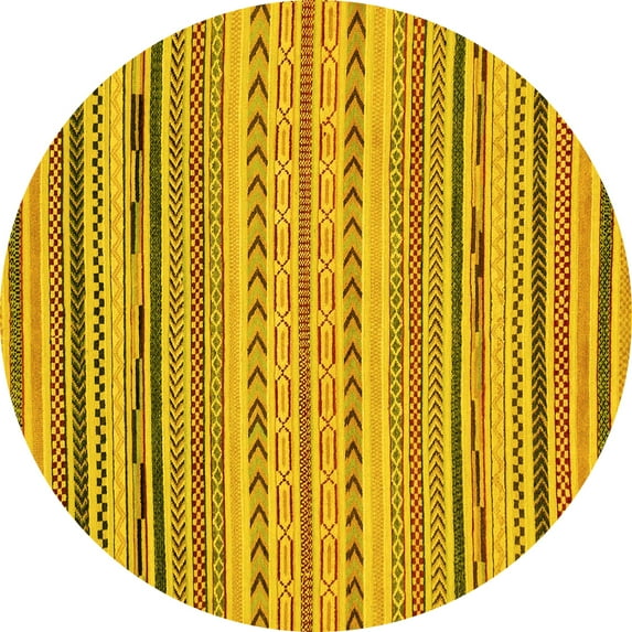 Ahgly Company Indoor Round Abstract Yellow Modern Area Rugs, 3' Round