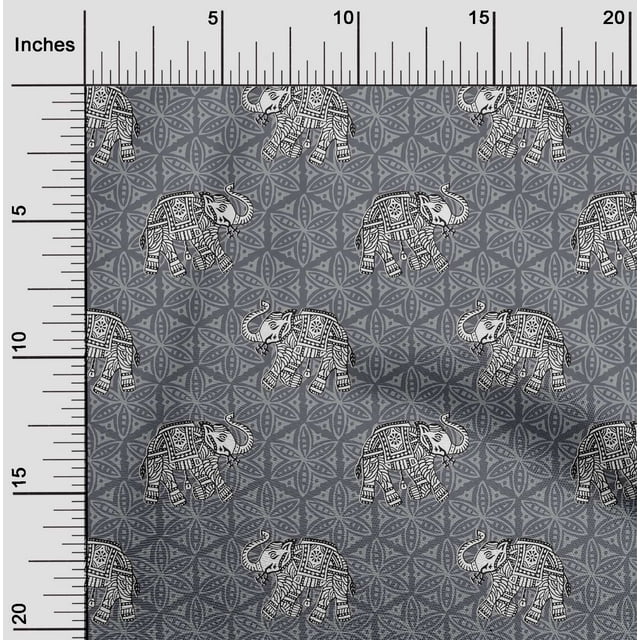 oneOone Cotton Flex Fabric Elephant Block Decor Fabric Printed BTY 40 Inch Wide