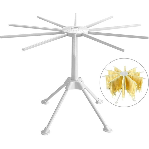 Pasta Drying Rack with 10 Bar Handles, Collapsible Household Noodle Dryer Rack Hanger (10 Bars, White)