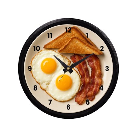 Breakfast Wall Clock with Eggs, Bacon & Toast Design, 8 . 5 Inch Round Kitchen Clock, 3 D Printed
