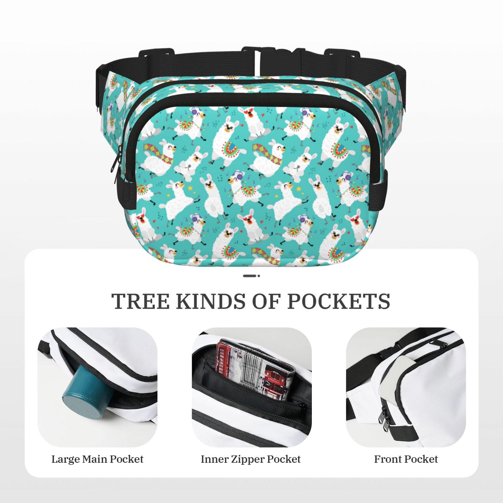 Hirioo Cartoon Llamas for Double Layer Waist Bag Adjustable Fanny Pack For Travel Running Hiking