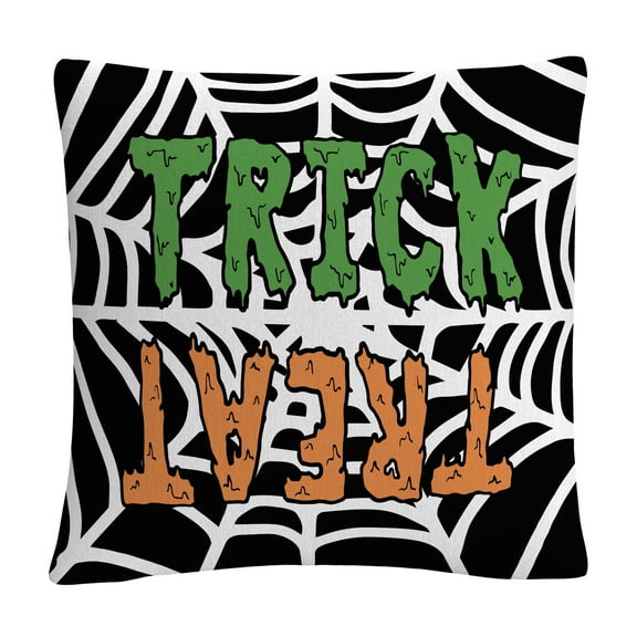 Trick Or Treat Web Green Orange Halloween By Abc 16 X 16 Decorative Throw Pillow