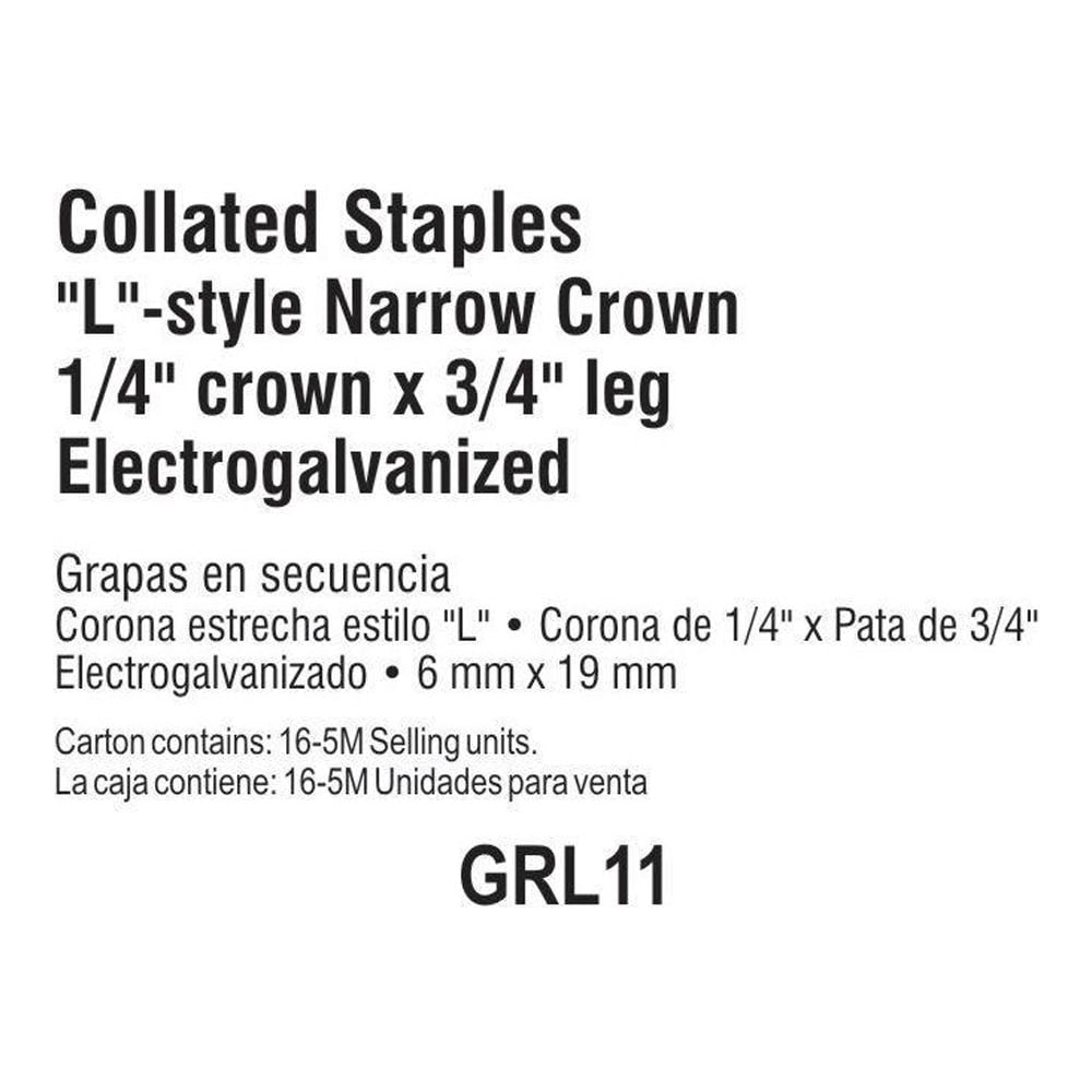 Primesource GRL11 1/4" x 3/4" 18 Ga. Galvanized Staples