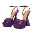 thumbnail image 2 of FSJ Women Graceful Rhinestones Platform Chunky High Heel Sandals Ankle Strap Round Open Toe Wedding Party Shoes Size 8 Purple, 2 of 4