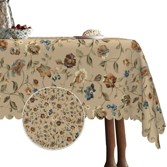 Brown Tablecloth,Floral Linen Table Cloth,Table Cover for Dining Kitchen Decor Party Banquet,60x84