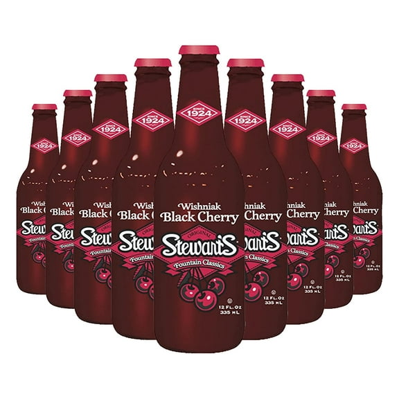 Stewart's Wishniak Black Cherry Soda, 12 fl oz (12 Glass Bottles), All Natural Family Pack Drink