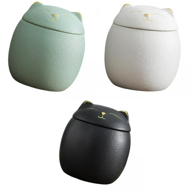3 botes de cerámica con forma de gato para , azúcar, té, almacenamiento para encimera de cocina
