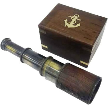 Vintage Nautical Handheld Folding Telescope Nautical Brown Wooden Box