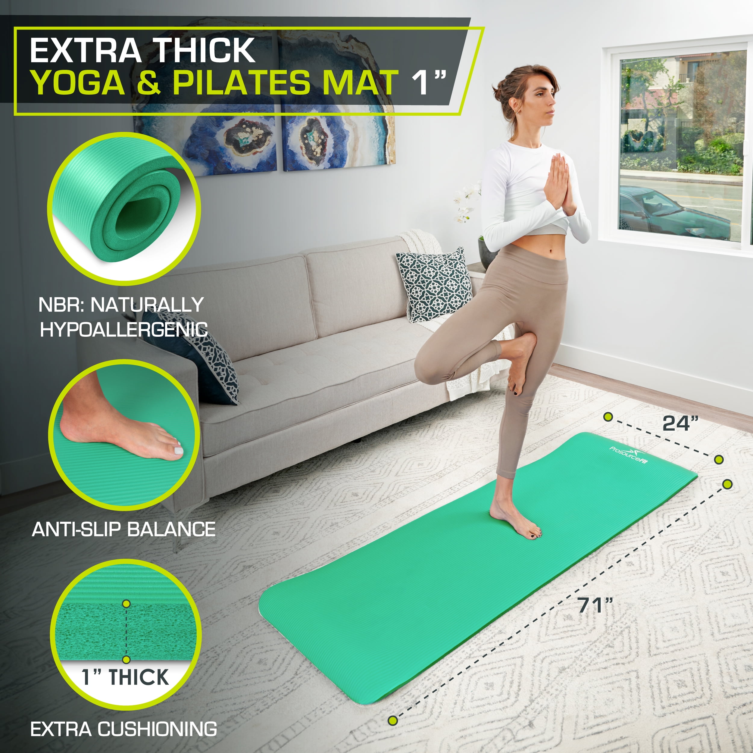ProsourceFit Extra Thick Yoga and Pilates Mat, High Density Exercise Mat  with Comfort Foam and Carrying Strap