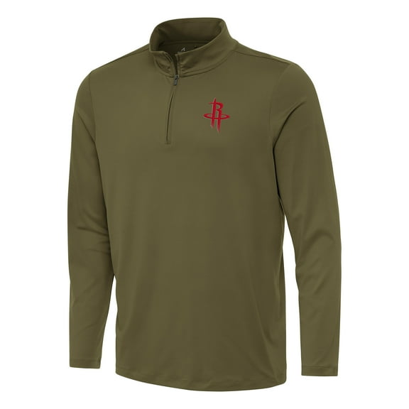 Men's Antigua Olive Houston Rockets Reprocess Quarter-Zip Top