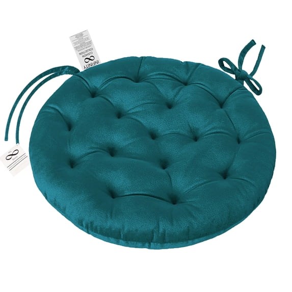 My Infinity Store 16" Plush Round Tufted Chair Pad/Cushions Tie-Backs (Teal,4 Piece)