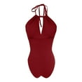 thumbnail image 6 of yoeyez Slimming One Piece Swimsuits for Womens Ruched Tummy Control Cutout Bathing Suit Backless Lace Up Halter Monokini Swim Suits Retro Swimwear Wine,XXL, 6 of 7