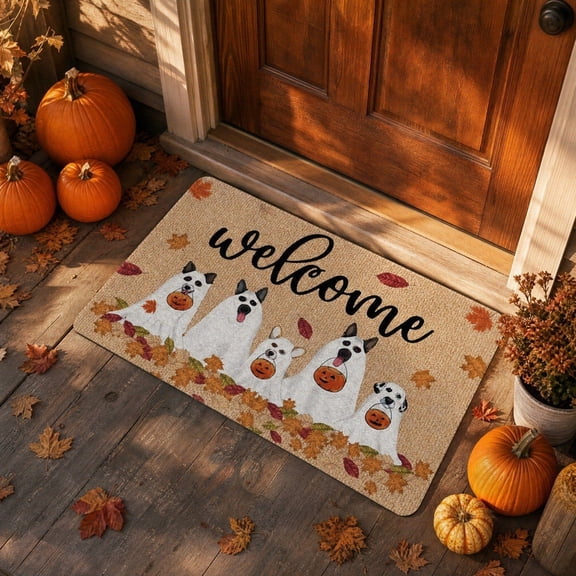 Fall Door Mat, Halloween Dog Coir-style Welcome Doormat, Durable PVC Backing, Indoor Outdoor Entrance Floor Mat, Easy to Clean (24x16 in) by XSAOP