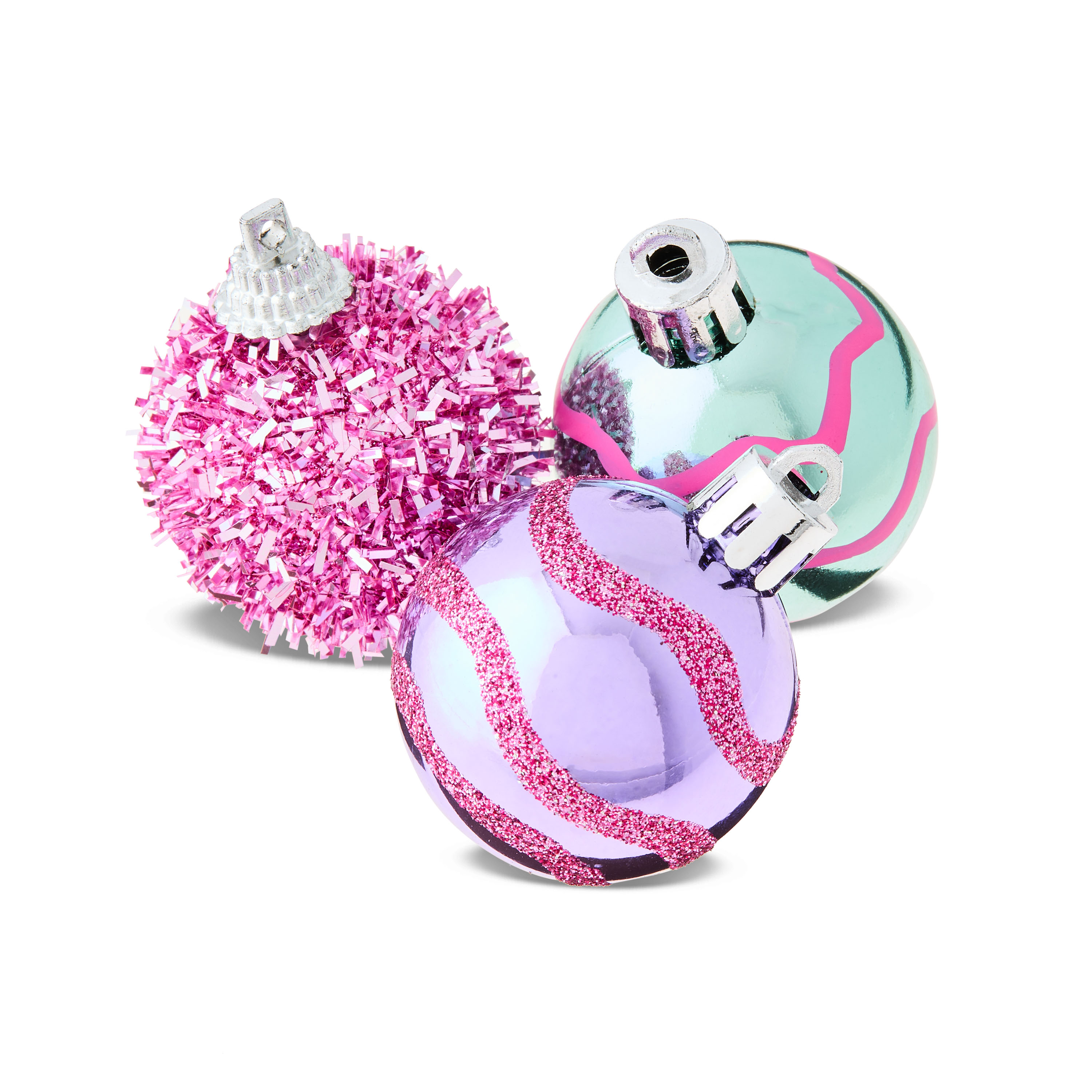 Pink and Green Mini Ball Christmas Ornaments, 12 Count, by Holiday Time