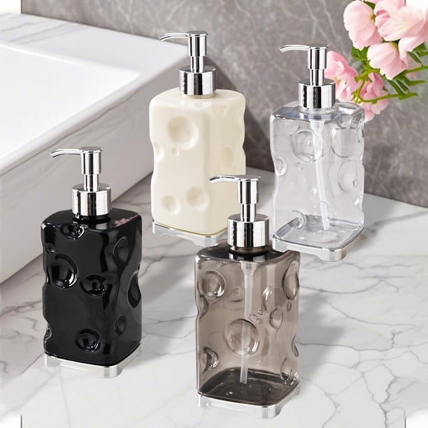 Botella dispensadora de jabón de manos de 450 ml - Bomba recargable de plástico para baño y cocina - Dispensadora de encimera de 6,8" en negro, blanco, transparente o gris
