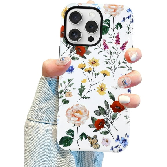 Compatible with MagSafe Butterfly Flower Case for iPhone 12 Pro Max, Cute Aesthetic Butterfly Floral Magnetic Phone Case, Soft TPU and Hard PC Protective Phone Cover for Women Girls - Flower
