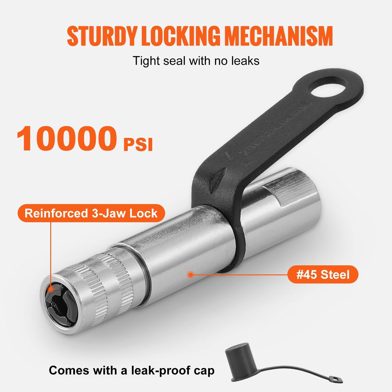 HCY Grease Gun Coupler 2 PCS, 10000 PSI High Pressure, 3-Jaw Locking, Quick Release Grease Gun Tip with Hose/Zerk Fittings Cleaner/Leak-Proof Cap, Compatible with All Grease Guns 1/8" NPT Fittings