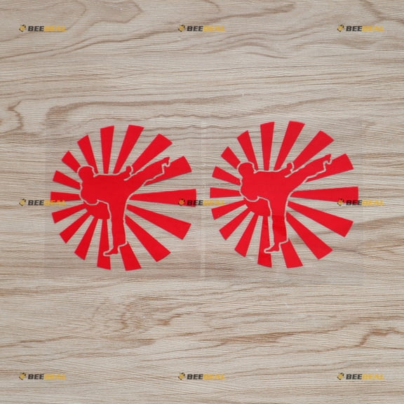 Karate Japanese Rising Sun Sticker Decal Vinyl Japan Martial Round - 2 Pack Red 4" - For Car Boat Laptop Cup No Background Die-cut