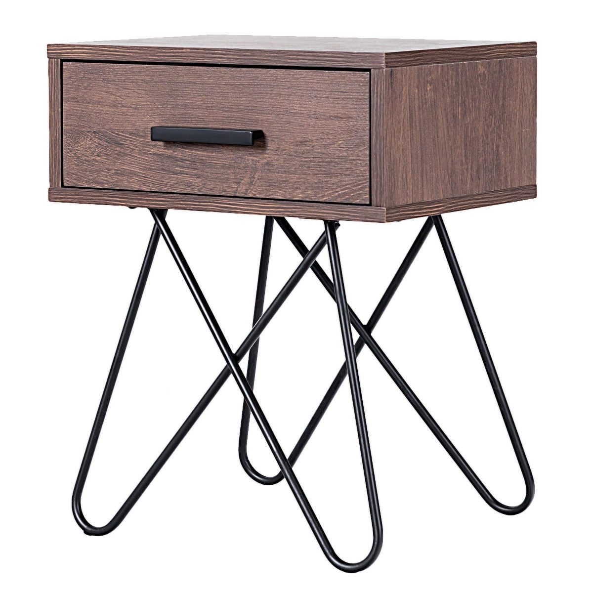 Gymax Nightstand Side End Coffee Table Storage Display Steel Hairpin