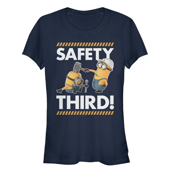 Junior's Despicable Me Minions Safety Third Graphic Tee Navy Blue Large