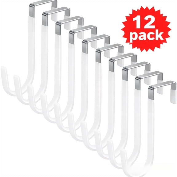 12 Pack Over the Door Hooks, White Rubber Coated Door Hangers, Scratch-Proof & Non-Slip, Heavy Duty for Towels, Robes & Bags