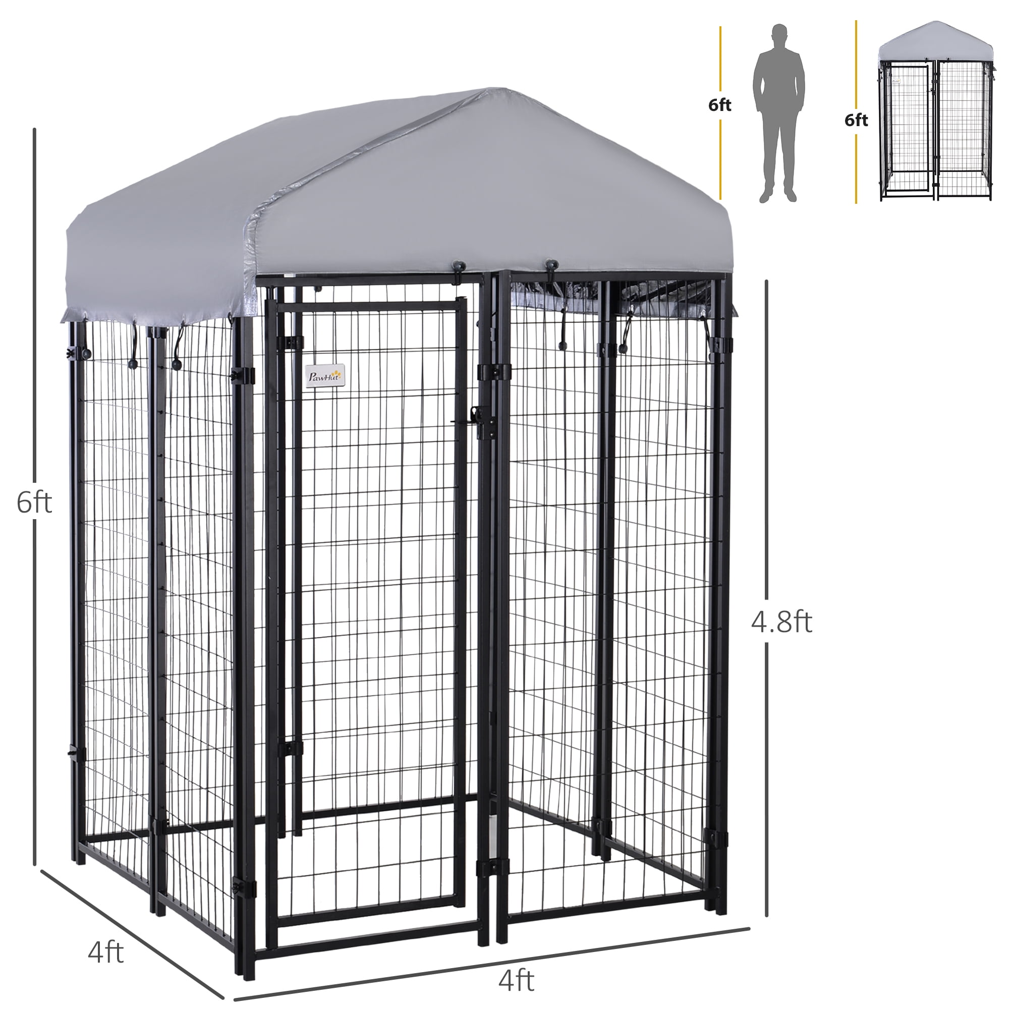 Luxvie Dog Playpen Outdoor, Dog Kennel Dog Exercise Pen with Lockable Door, Water-resistant Canopy, for Small and Medium Dogs