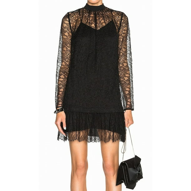 Download MCQ - Womens Shift Dress Lace Gathered Ruffle Hem Mock ...