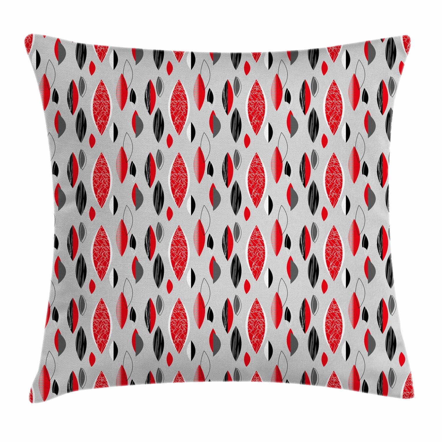 Mid Century Throw Pillow Cushion Cover, Abstract Oval Leaf Forms with Different Designs and