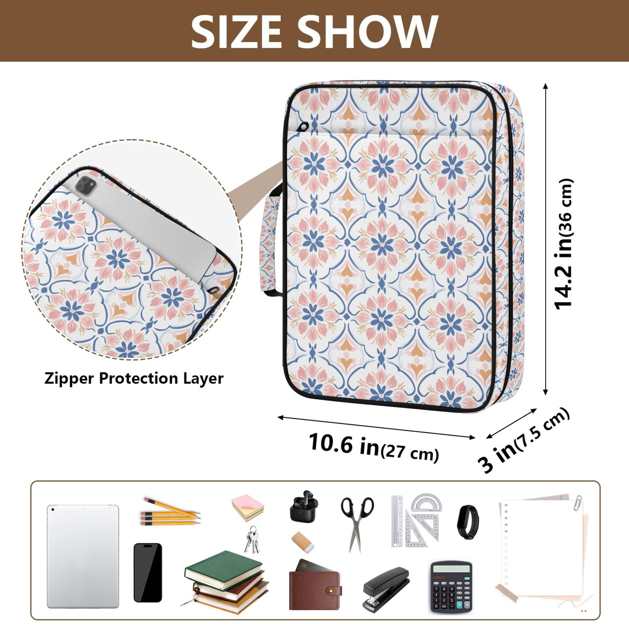 FORMRS Accordion File Folder A4 Size 7-Pocket Expanding Document Organizer Bag with 3 Ring Binder, Pink Mosaic Pattern
