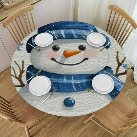 

Heduofu Round Fitted Tablecloth with Elastic Edged Snowman Round Table Cover Waterproof Table Cover for Kitchen Dining Festival Parties Decoration 54 -58