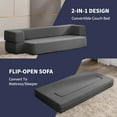 thumbnail image 3 of ijuicy Twin Size Foldable Sleeper Sofa Bed with Linen Upholstered, Convertible Sofa with 3 Ottomans, Fold Out Futon Sofa Bed with Memory Foam Mattress, Twin Size Floor Couch, Dark Grey, 3 of 7