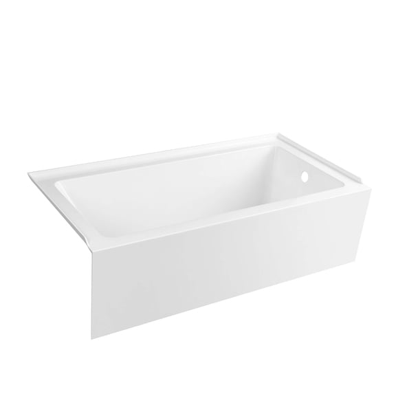 Fine Fixtures Acrylic Alcove Soaking Bathtub with Integral Apron Front, 15" Height Easy Entry, Fiberglass Reinforced, High Gloss Finish, Comfortable Backrest Design - 60" x 30", Right Hand Drain