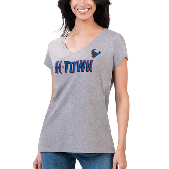 Women's G-III 4Her by Carl Banks Heather Gray Houston Texans Super-Slim Fit Lightweight H-Town V-Neck T-Shirt