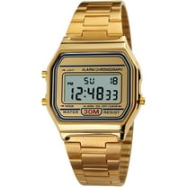 Men Lady Vintage Retro Gold Stainless Steel Digital Casual Watch Alarm Stopwatch