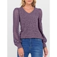 thumbnail image 4 of Cogild Women V-Neck Ribbed Knit Sweaters for Womens with Puff Lace Long Sleeves Shirts Top for Office Everyday Wear, 4 of 6