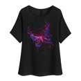 thumbnail image 3 of DDAPJ pyju Butterfly Shirts for Women Oversized Cotton Linen Crewneck T Shirt 2025 Fashion Casual Summer Short Sleeve Tops Daily Sales Black L, 3 of 5