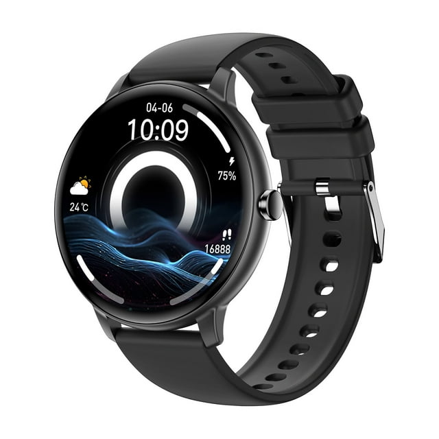 Outdoor Activity Tracker Full Touch Interface Step Counter Calorie Monitor Bluetooth Call Function Magnetic Charger System In Black Surface Black