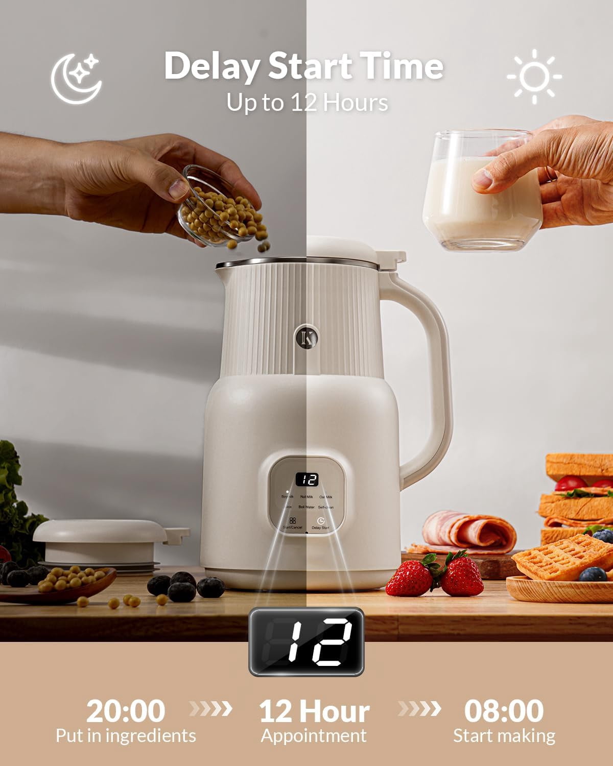 TWOMEOW Automatic Nut Milk Maker, 20oz Multi Function Soy Almond Oat  Coconut Milk Machine with Self-Clean, 2-Hour Keep Warm & Delay Timer