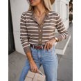 thumbnail image 5 of CHICME Striped Cardigan Sweaters for Women Crew Neck Long Sleeve Button Down Lightweight Fall Knit Sweater Khaki-XL, 5 of 9