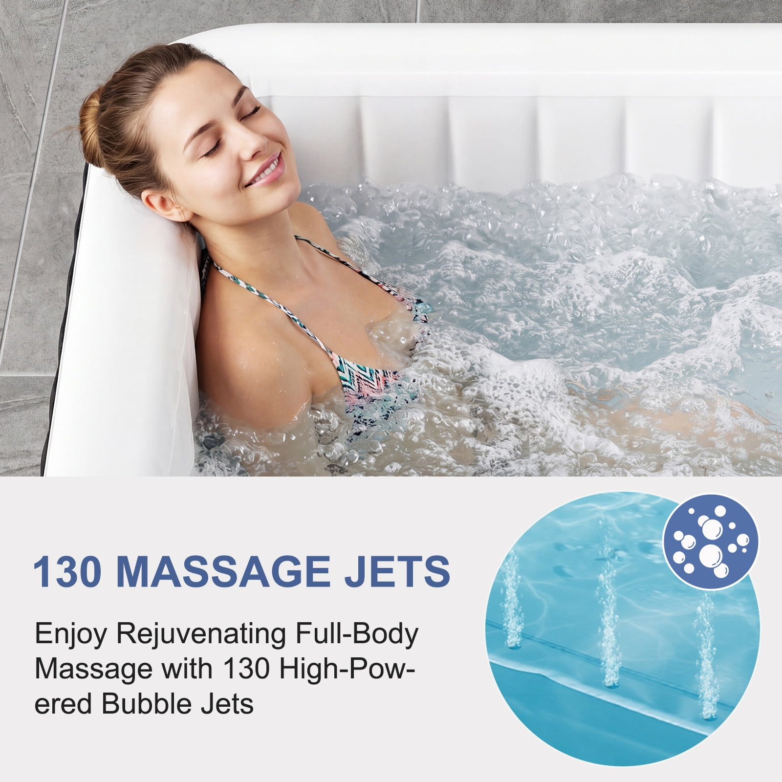 FICISOG Inflatable Hot Tub Set, 6 Person 73" Energy Efficient Hot Tub SPA with Bubble Jet, Heater Pump, 4 Filters, Insulated Tub Cover and EVA Floor Mat, Portable Family Pool Hot Tub for Patio