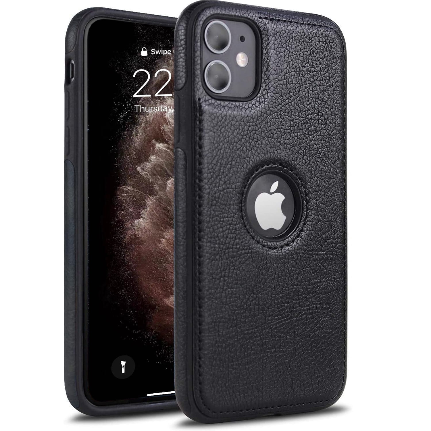 AIOVETEAB Compatible with iPhone 11 Case Premium Leather TPU Hybrid Case Cover,Black